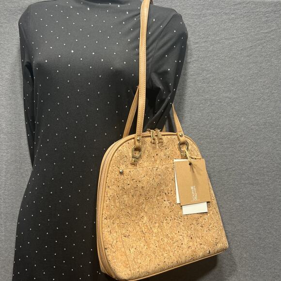 Miztique Daisy Cork Backpack Purse Convertible Adjustable Straps Beige Gold Bag - Picture 8 of 11